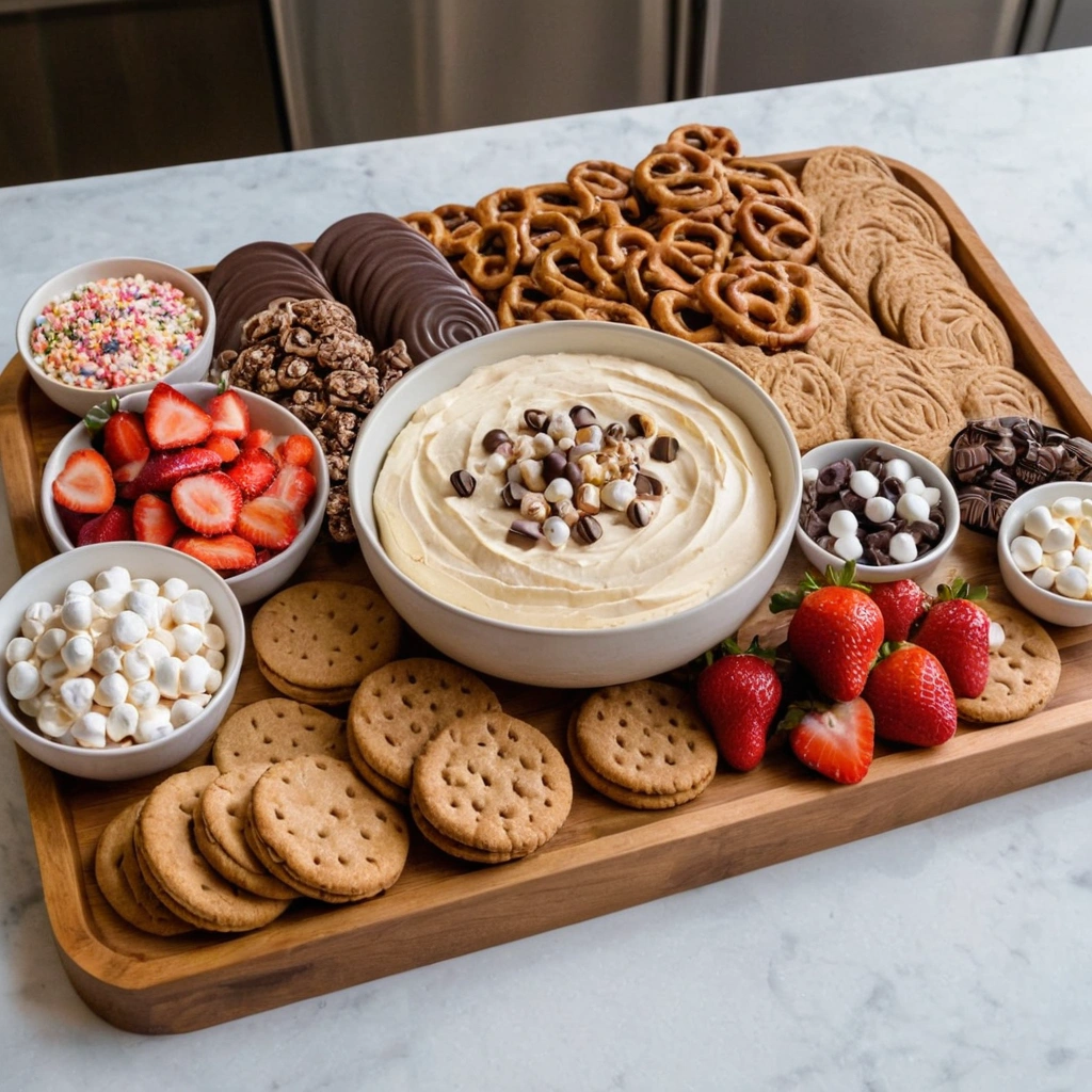 Create the ultimate no-bake dessert with a cheesecake cookie dough charcuterie board. Perfect for parties or family gatherings, this indulgent platter combines creamy cheesecake dip, edible cookie dough, and sweet add-ins for a fun and customizable treat!