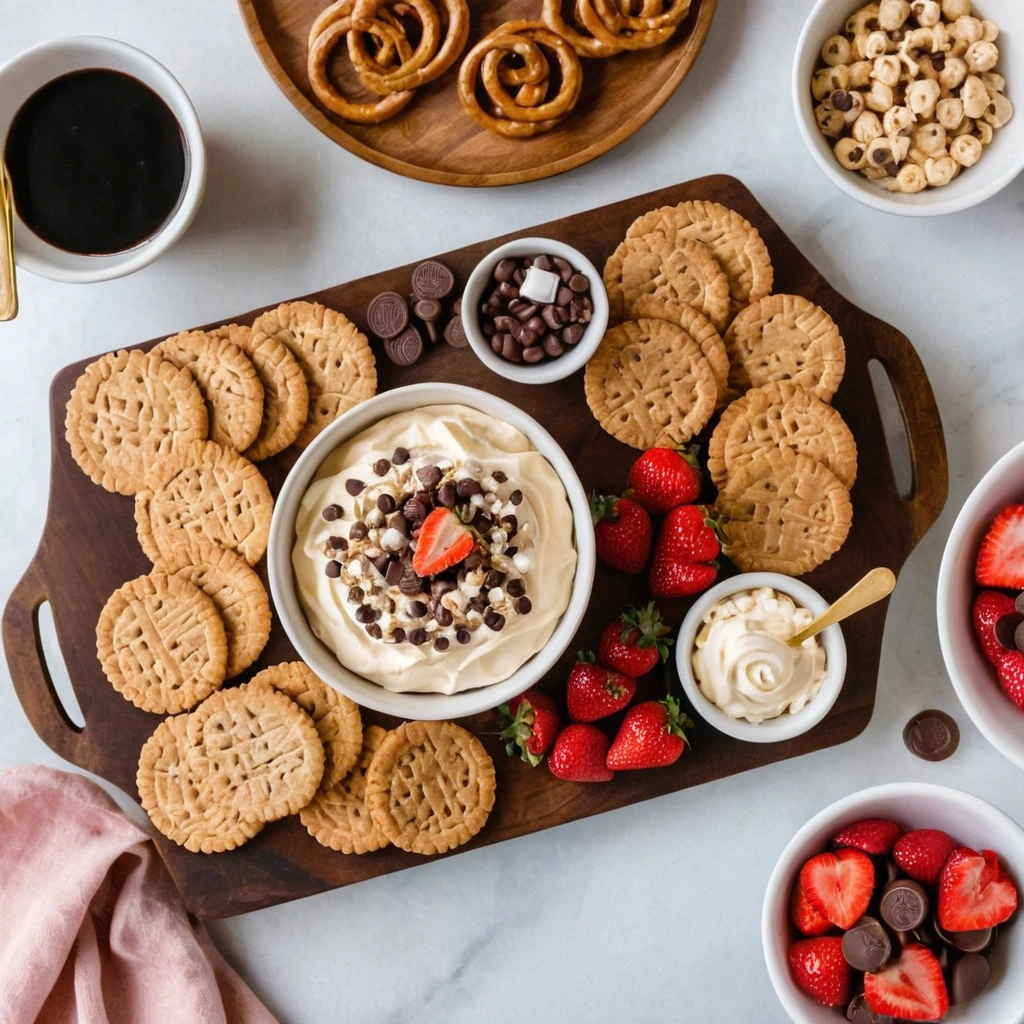 Create the ultimate no-bake dessert with a cheesecake cookie dough charcuterie board. Perfect for parties or family gatherings, this indulgent platter combines creamy cheesecake dip, edible cookie dough, and sweet add-ins for a fun and customizable treat!