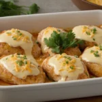 Indulge in the savory and creamy goodness of this Creamy Buffalo Chicken Bake recipe. Ready in under 30 minutes, it's a must-try dish for dinner tonight!